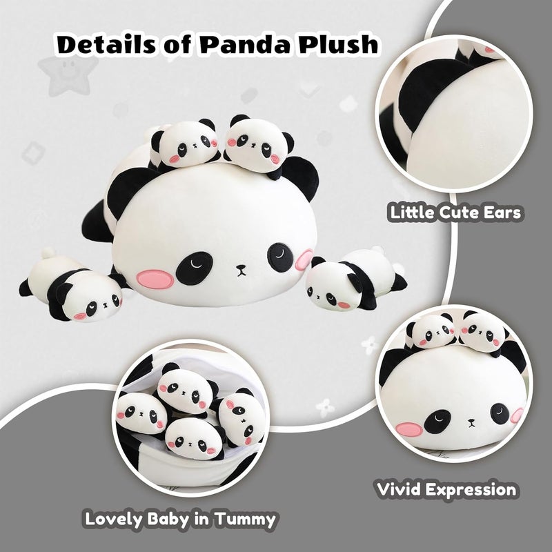 SQEQE Panda Stuffed Animals with Babies Inside Belly - 1 Mommy Stuffed Panda with 4 Cute Babies Plushie Gifts Ideal for Kids and Adults - Image 2